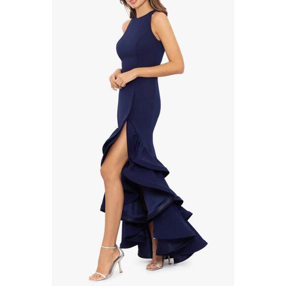Betsy & Adam Navy Ruffle Maxi Dress - Picture 2 of 15